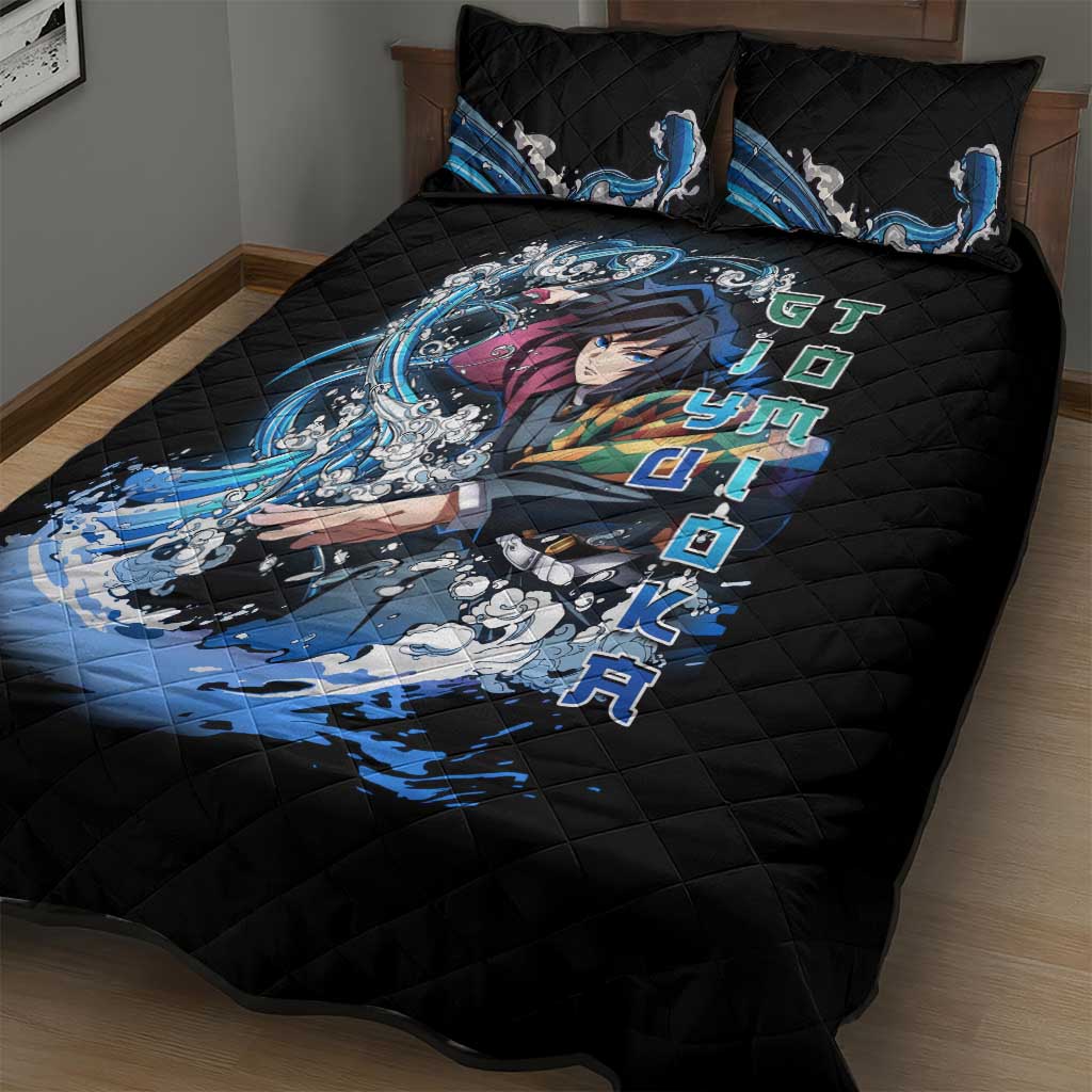 Giyu Tomioka Demon Slayer Quilt Bed Set with Green and Orange Cube Water Style Design - The Mazicc