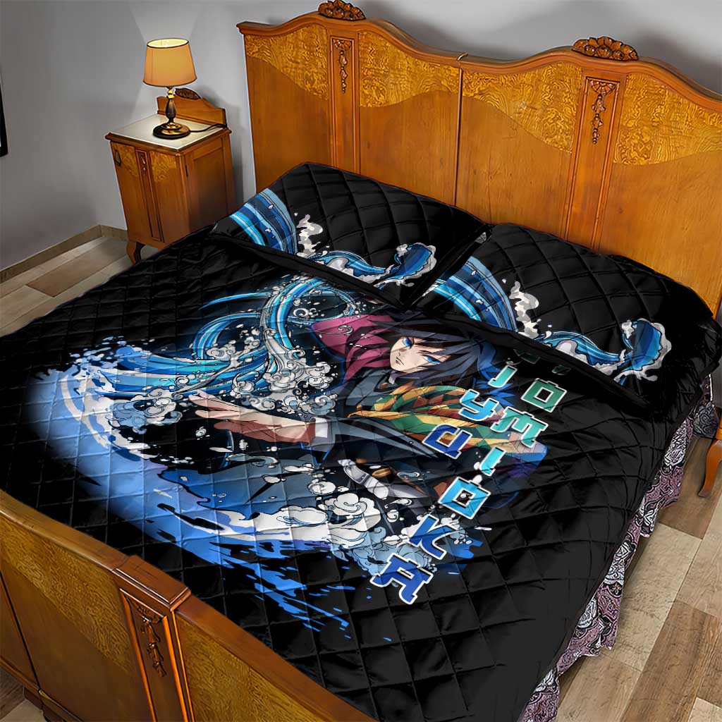 Giyu Tomioka Demon Slayer Quilt Bed Set with Green and Orange Cube Water Style Design - The Mazicc