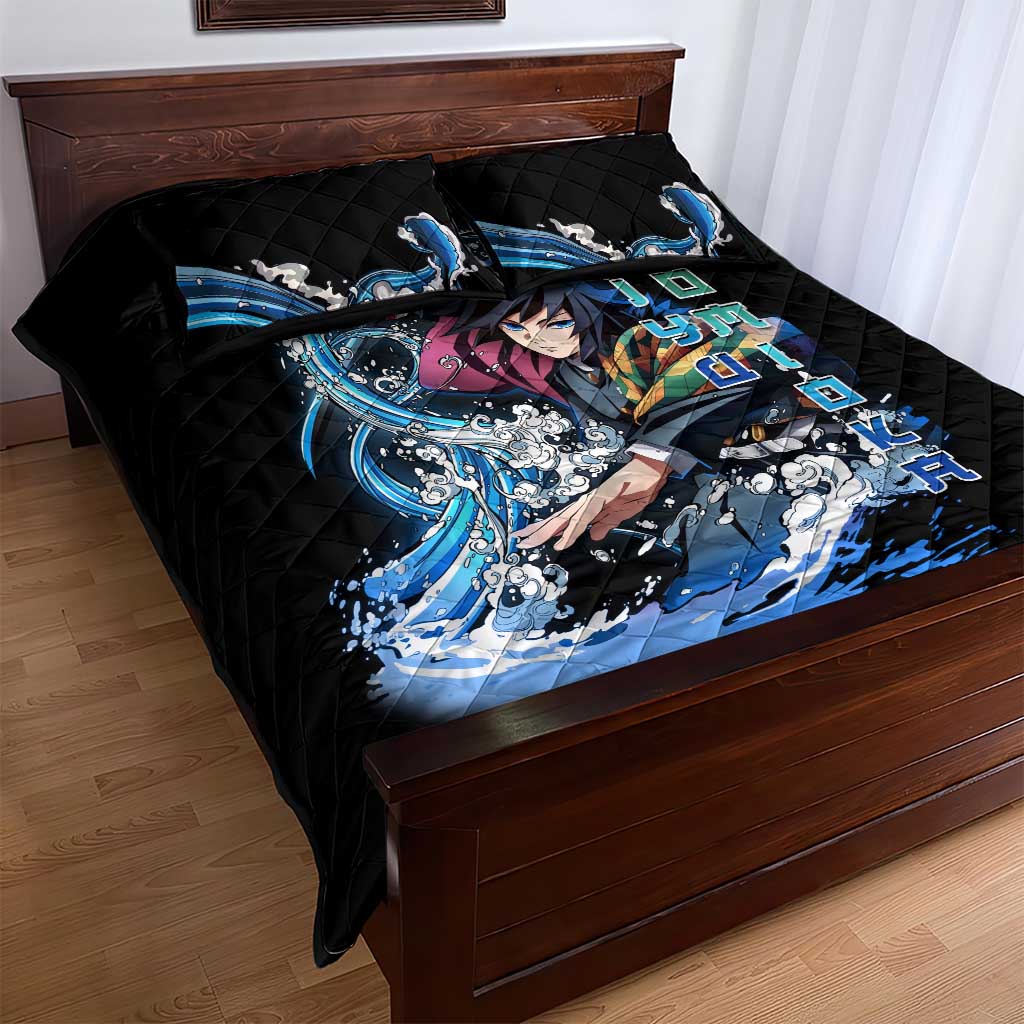 Giyu Tomioka Demon Slayer Quilt Bed Set with Green and Orange Cube Water Style Design - The Mazicc