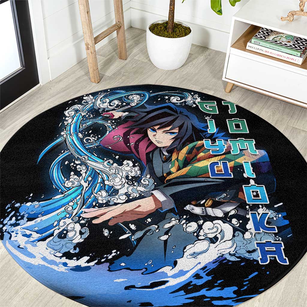 Giyu Tomioka Demon Slayer Round Carpet with Green and Orange Cube Water Style Design - The Mazicc