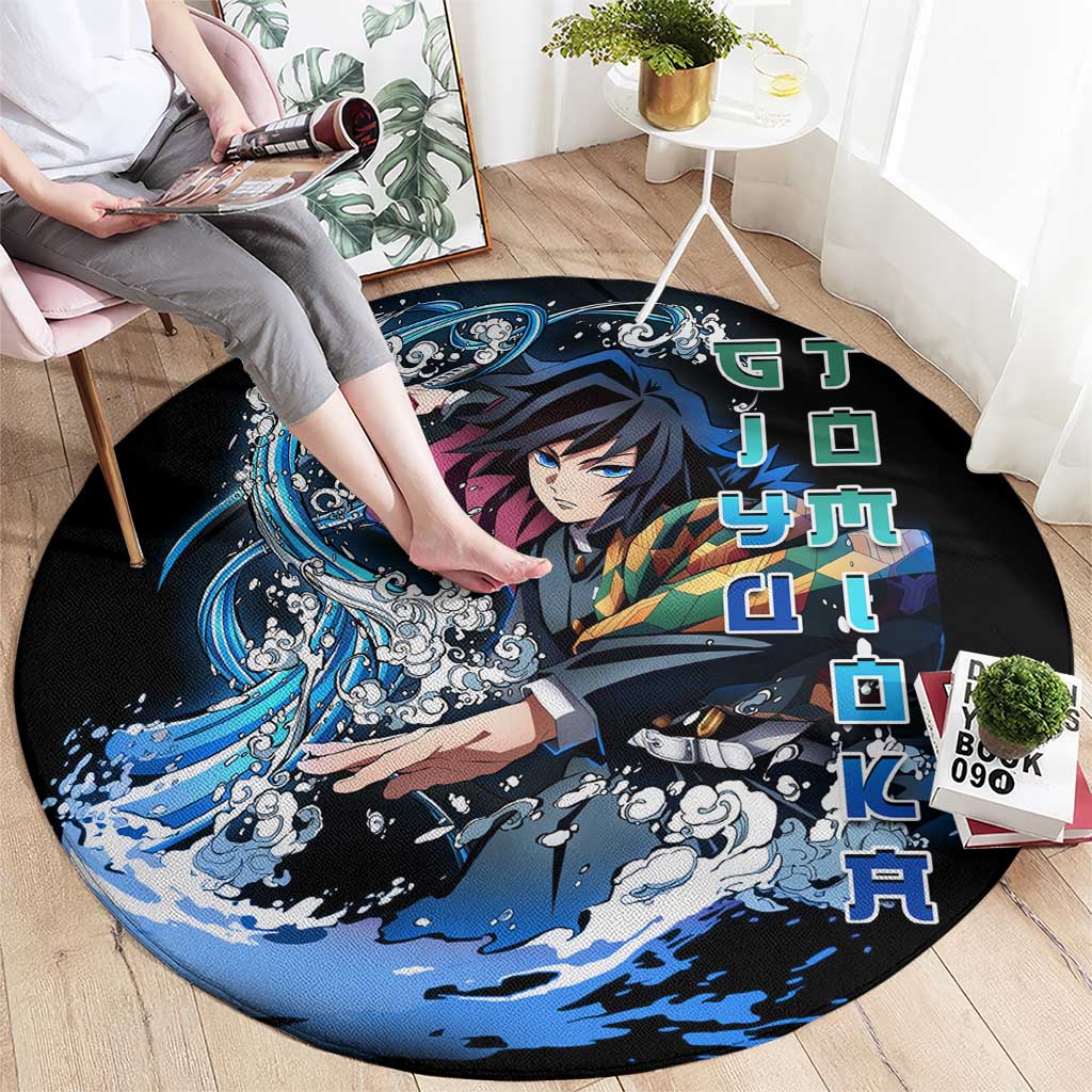 Giyu Tomioka Demon Slayer Round Carpet with Green and Orange Cube Water Style Design - The Mazicc