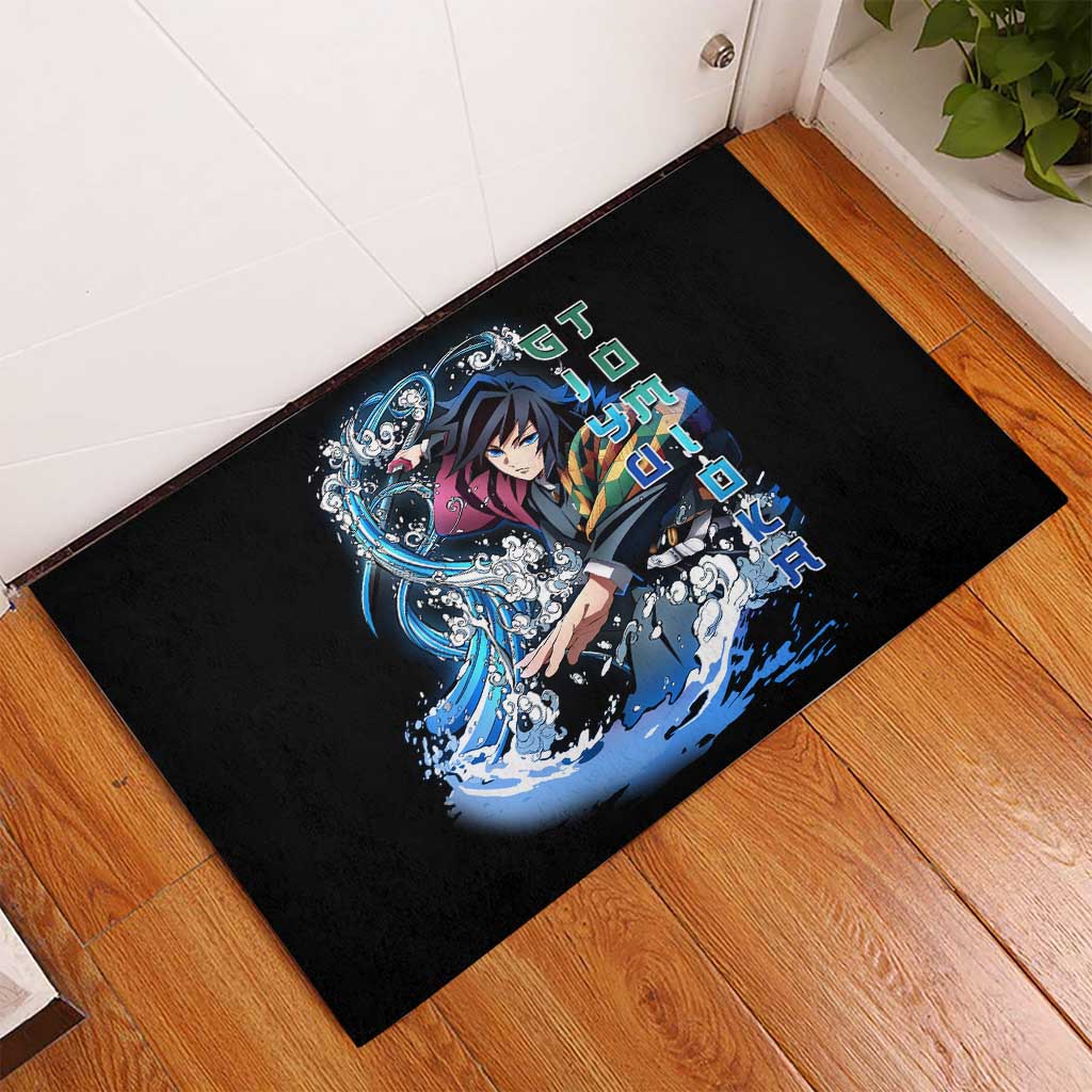 Giyu Tomioka Demon Slayer Rubber Doormat with Green and Orange Cube Water Style Design - The Mazicc