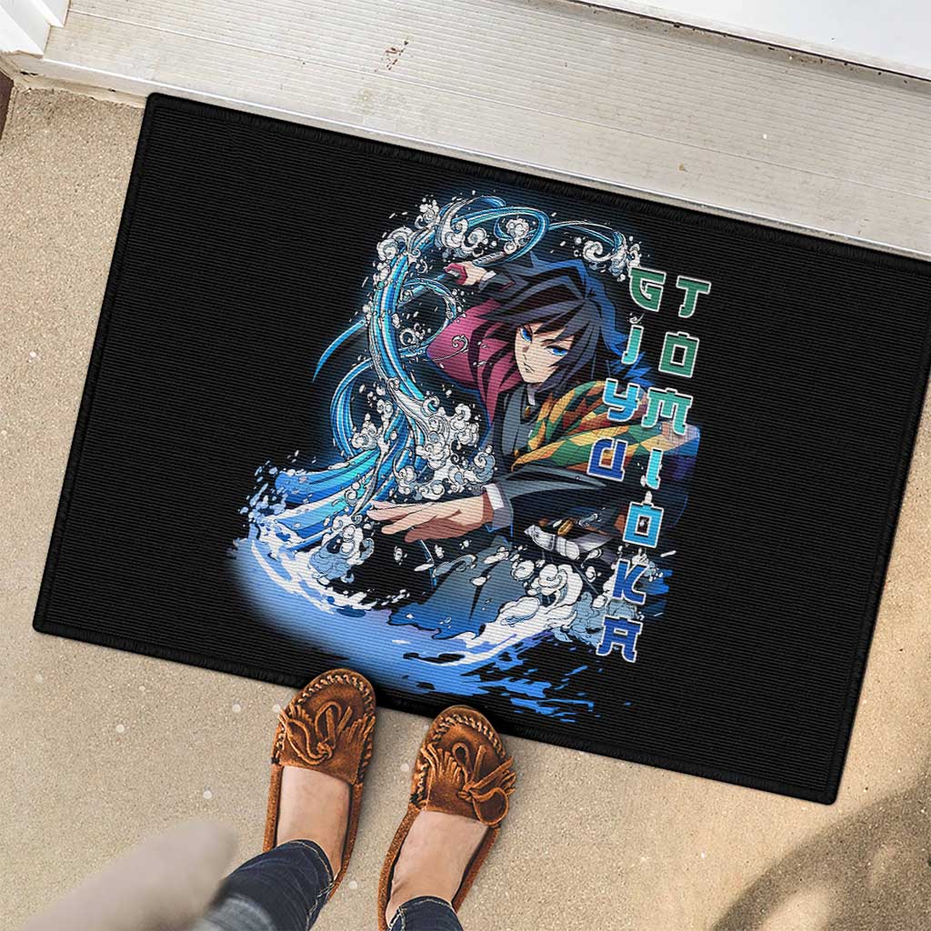 Giyu Tomioka Demon Slayer Rubber Doormat with Green and Orange Cube Water Style Design - The Mazicc