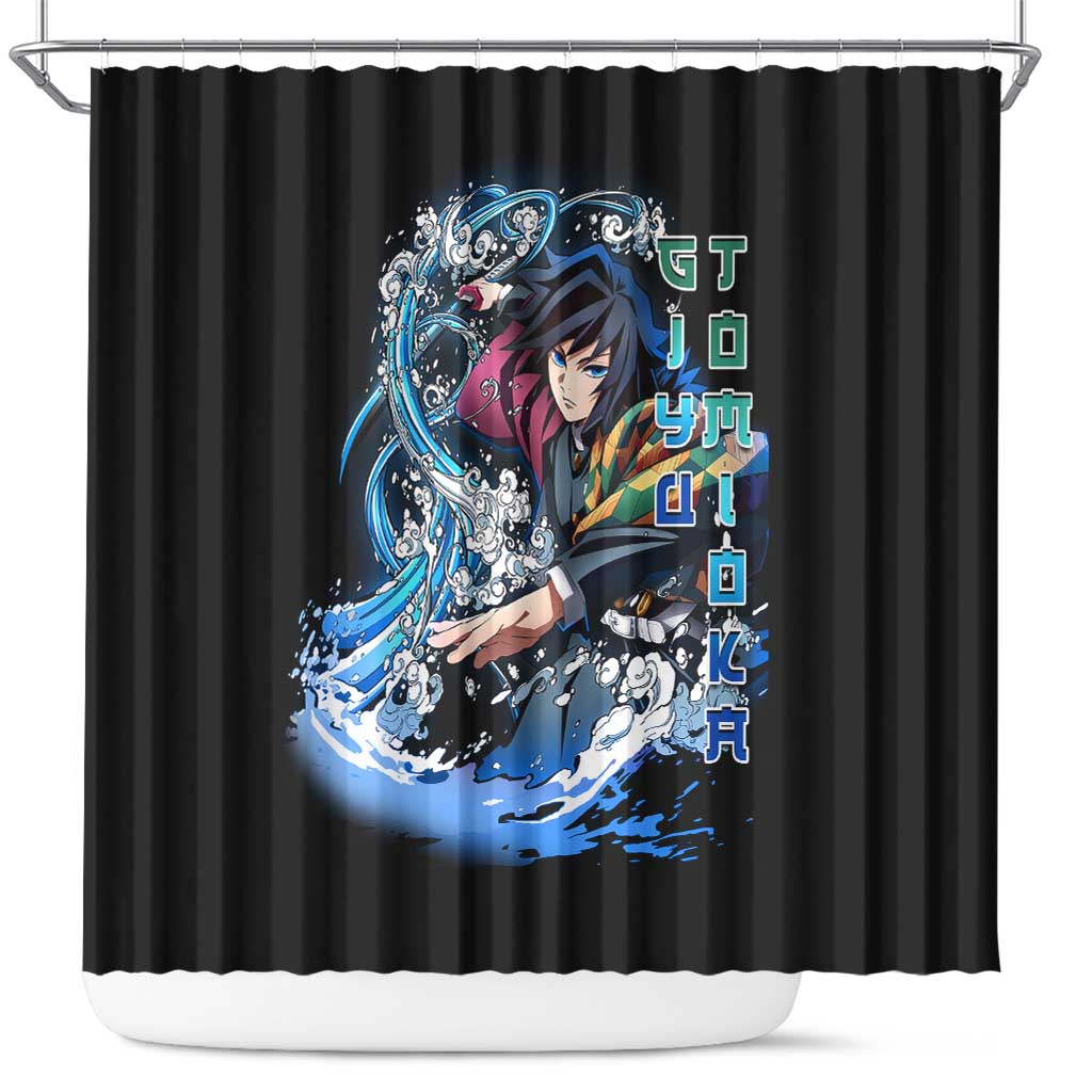 Giyu Tomioka Demon Slayer Shower Curtain with Green and Orange Cube Water Style Design - The Mazicc