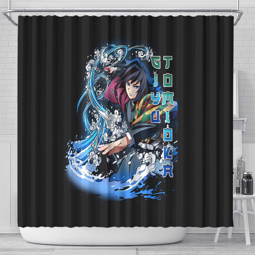 Giyu Tomioka Demon Slayer Shower Curtain with Green and Orange Cube Water Style Design - The Mazicc