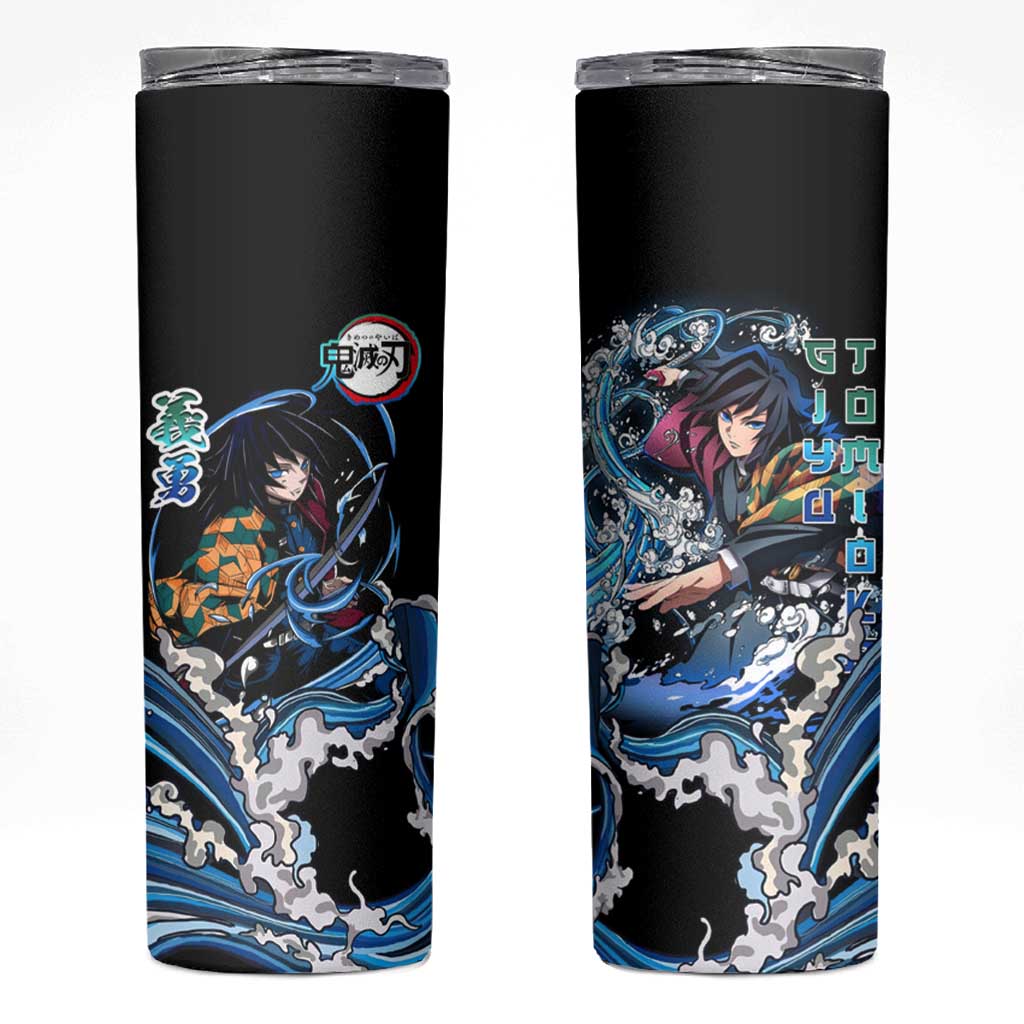 Giyu Tomioka Demon Slayer Skinny Tumbler with Green and Orange Cube Water Style Design - The Mazicc