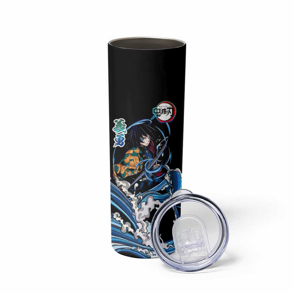 Giyu Tomioka Demon Slayer Skinny Tumbler with Green and Orange Cube Water Style Design - The Mazicc