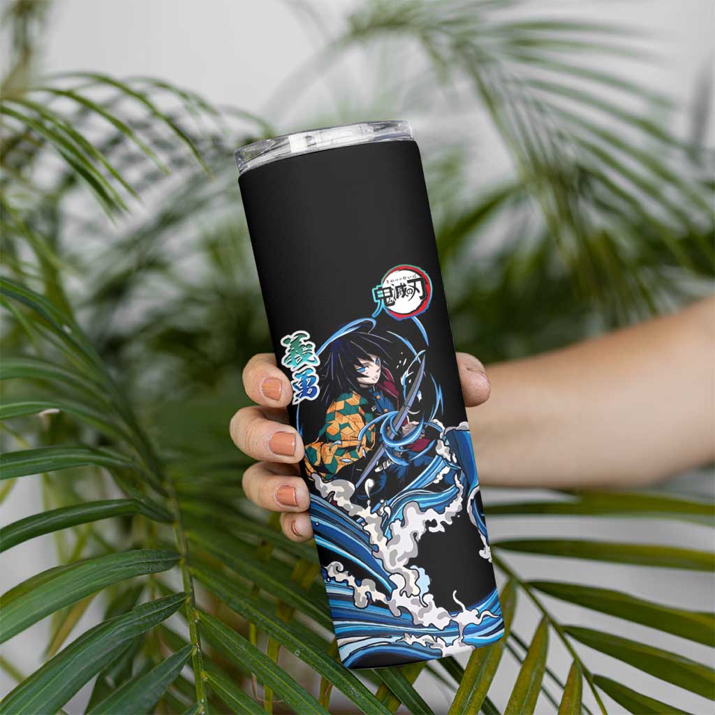 Giyu Tomioka Demon Slayer Skinny Tumbler with Green and Orange Cube Water Style Design - The Mazicc