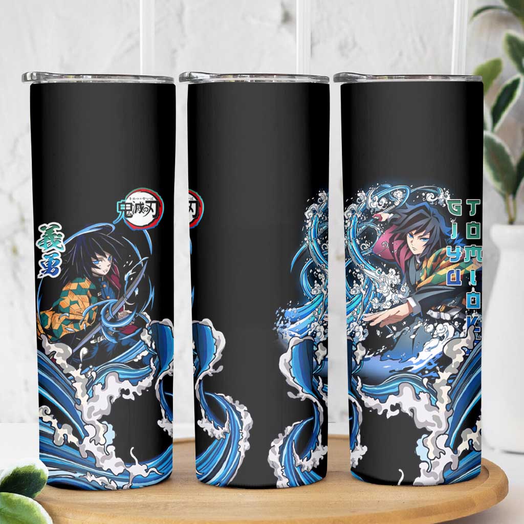 Giyu Tomioka Demon Slayer Skinny Tumbler with Green and Orange Cube Water Style Design - The Mazicc