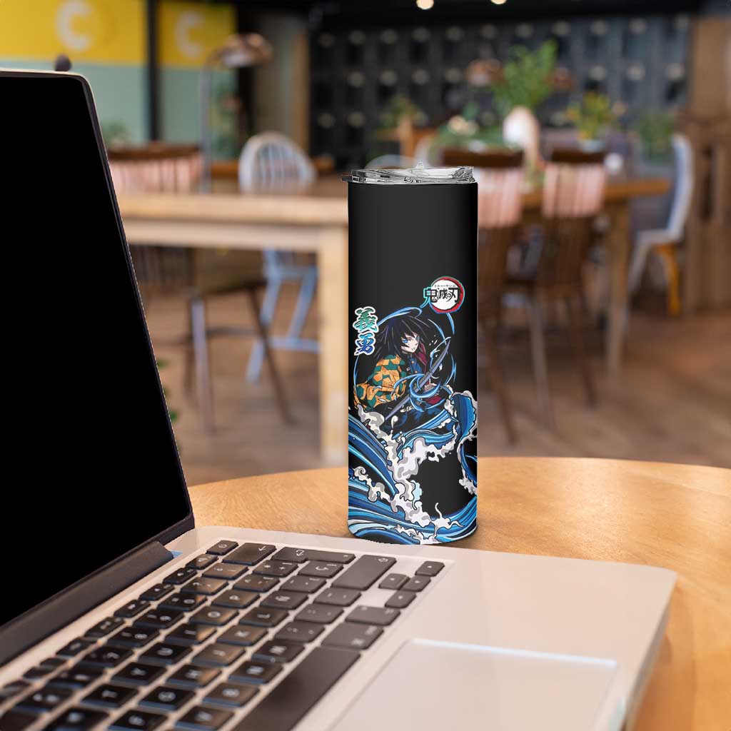Giyu Tomioka Demon Slayer Skinny Tumbler with Green and Orange Cube Water Style Design - The Mazicc