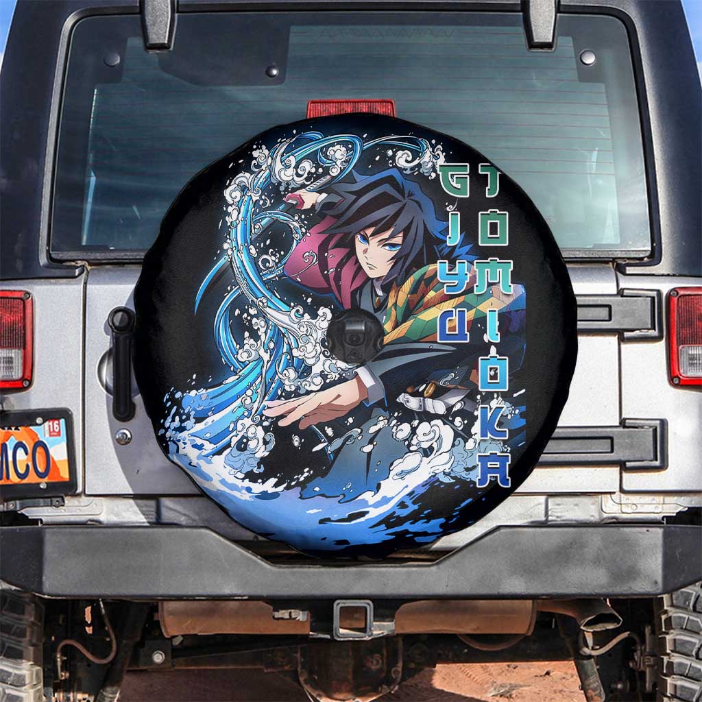 Giyu Tomioka Demon Slayer Spare Tire Cover with Green and Orange Cube Water Style Design - The Mazicc