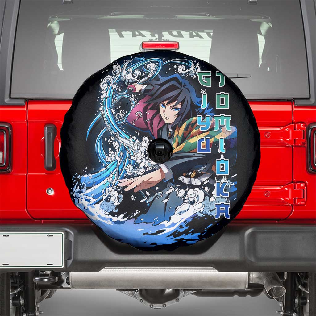 Giyu Tomioka Demon Slayer Spare Tire Cover with Green and Orange Cube Water Style Design - The Mazicc