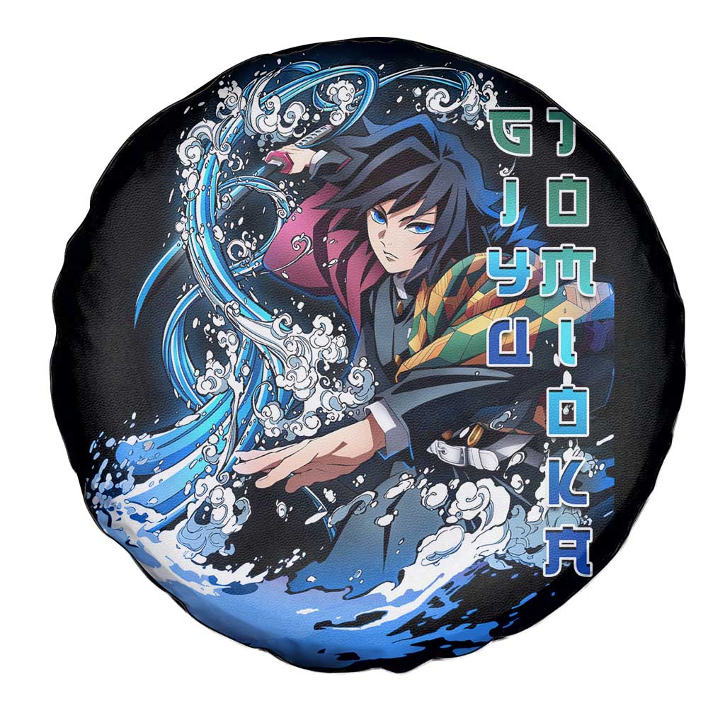 Giyu Tomioka Demon Slayer Spare Tire Cover with Green and Orange Cube Water Style Design - The Mazicc