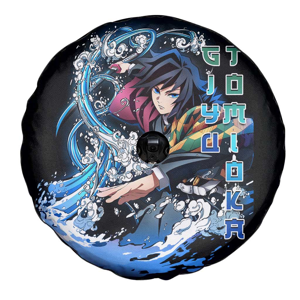Giyu Tomioka Demon Slayer Spare Tire Cover with Green and Orange Cube Water Style Design - The Mazicc
