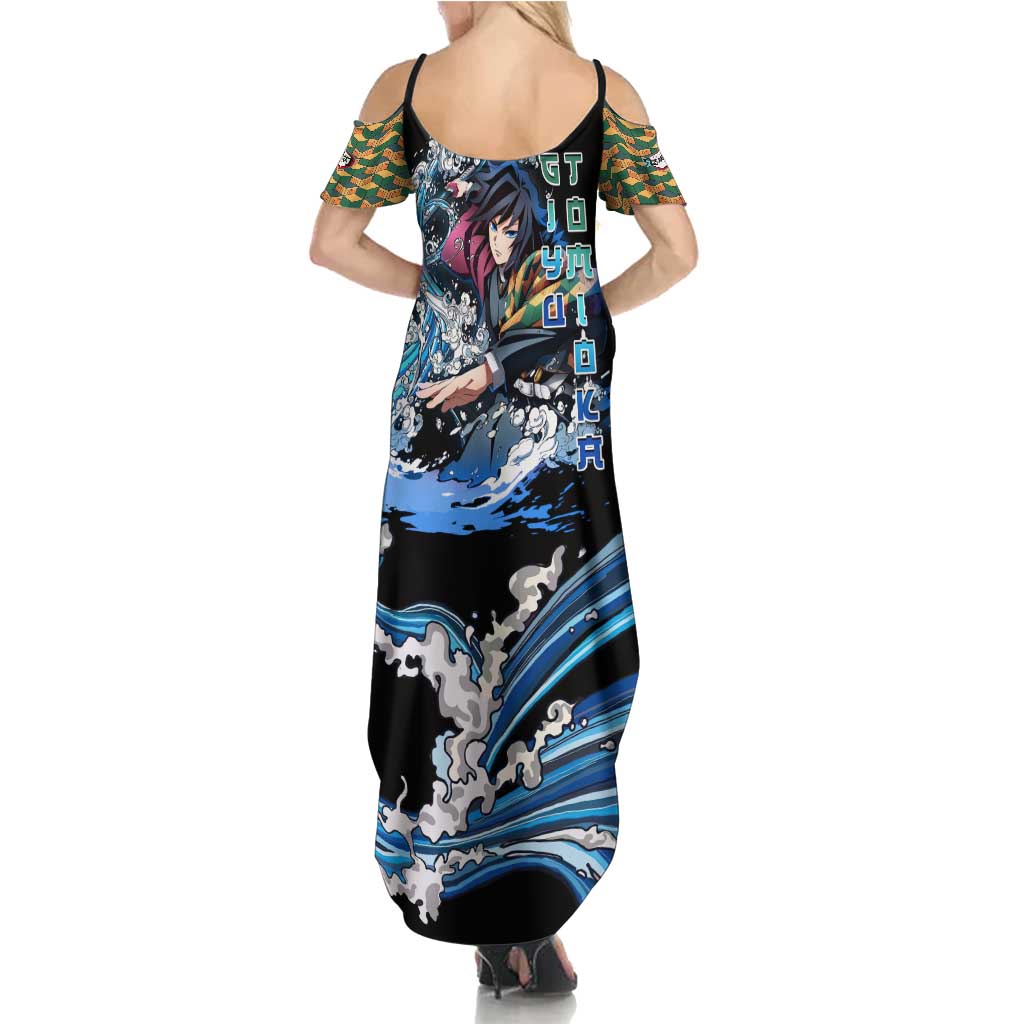 Giyu Tomioka Demon Slayer Summer Maxi Dress with Green and Orange Cube Water Style Design - The Mazicc