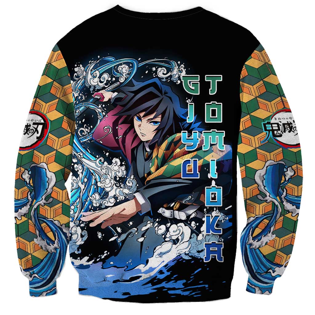 Giyu Tomioka Demon Slayer Sweatshirt with Green and Orange Cube Water Style Design - The Mazicc