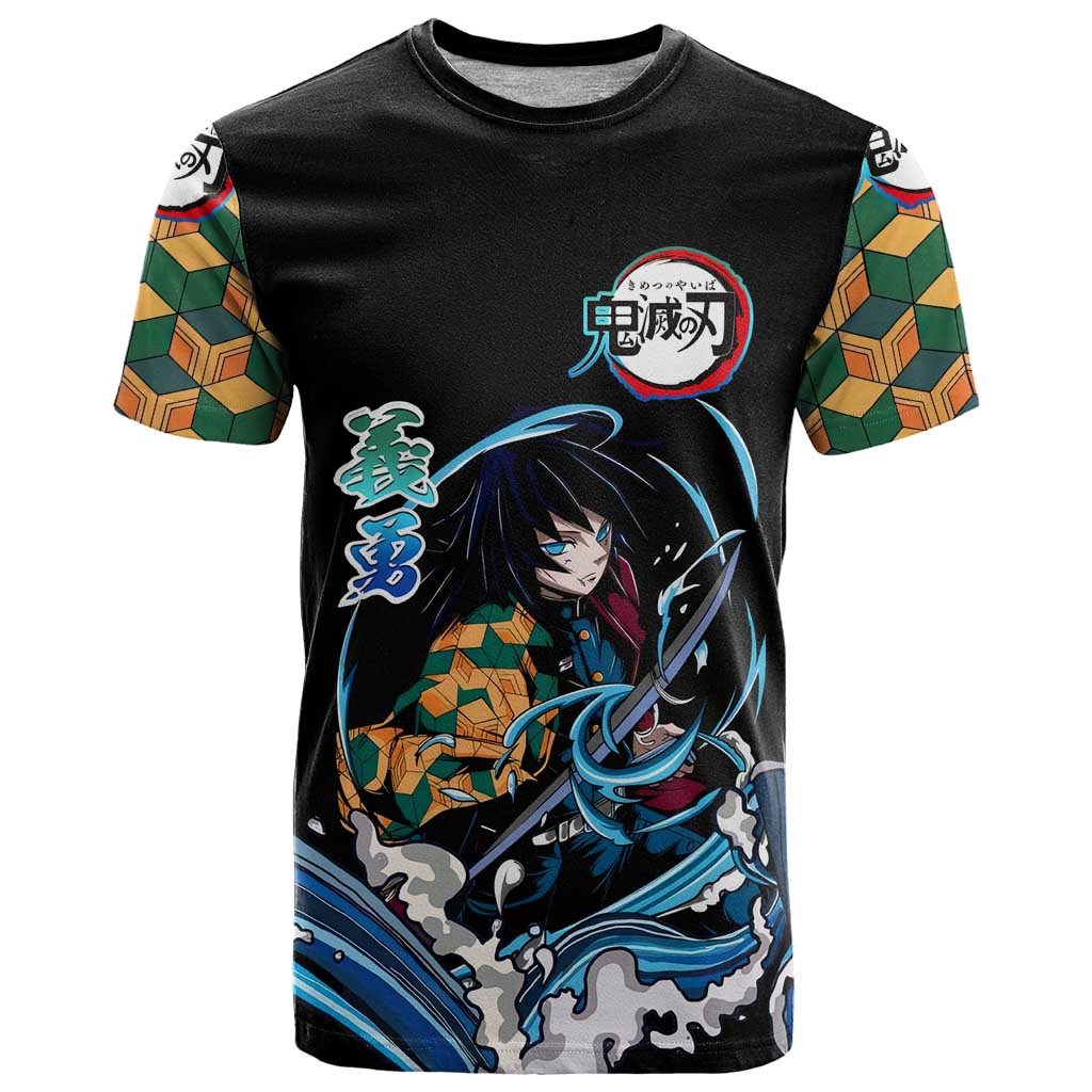 Giyu Tomioka Demon Slayer T Shirt with Green and Orange Cube Water Style Design - The Mazicc