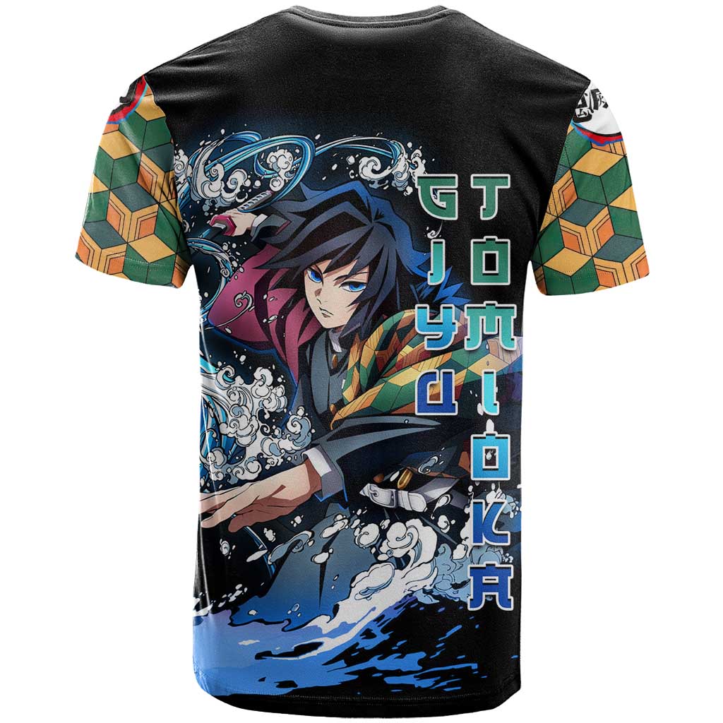 Giyu Tomioka Demon Slayer T Shirt with Green and Orange Cube Water Style Design - The Mazicc