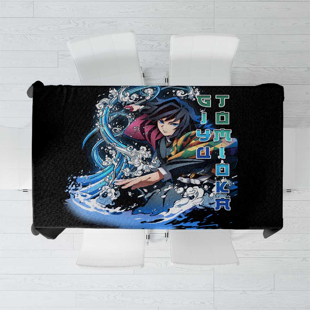 Giyu Tomioka Demon Slayer Tablecloth with Green and Orange Cube Water Style Design - The Mazicc