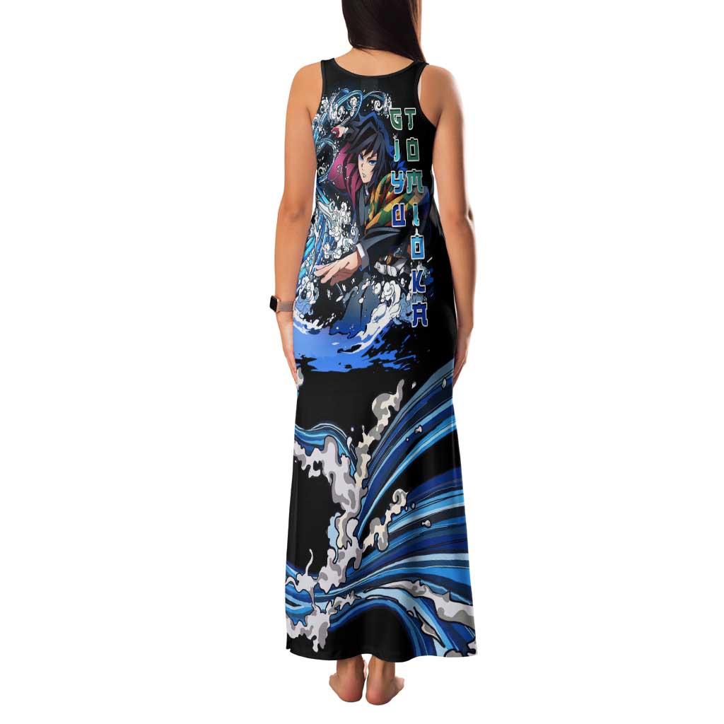 Giyu Tomioka Demon Slayer Tank Maxi Dress with Green and Orange Cube Water Style Design - The Mazicc