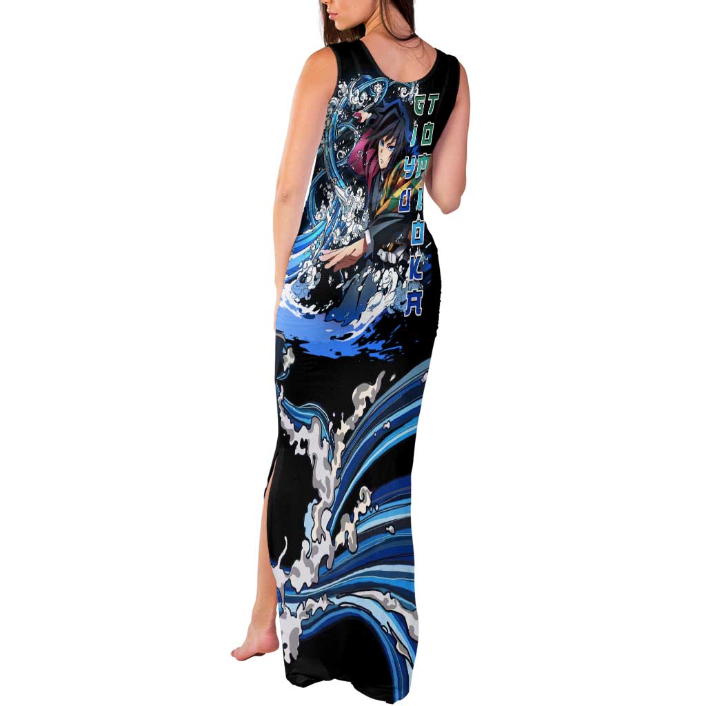 Giyu Tomioka Demon Slayer Tank Maxi Dress with Green and Orange Cube Water Style Design - The Mazicc
