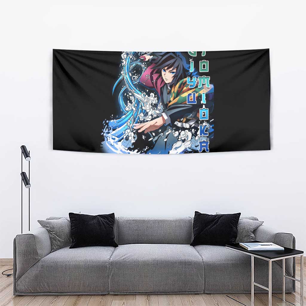 Giyu Tomioka Demon Slayer Tapestry with Green and Orange Cube Water Style Design - The Mazicc
