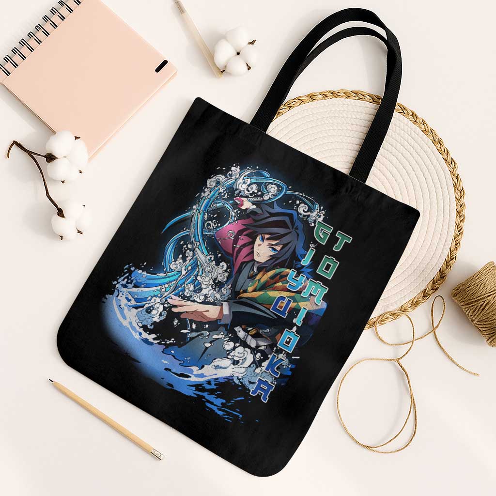 Giyu Tomioka Demon Slayer Tote Bag with Green and Orange Cube Water Style Design - The Mazicc