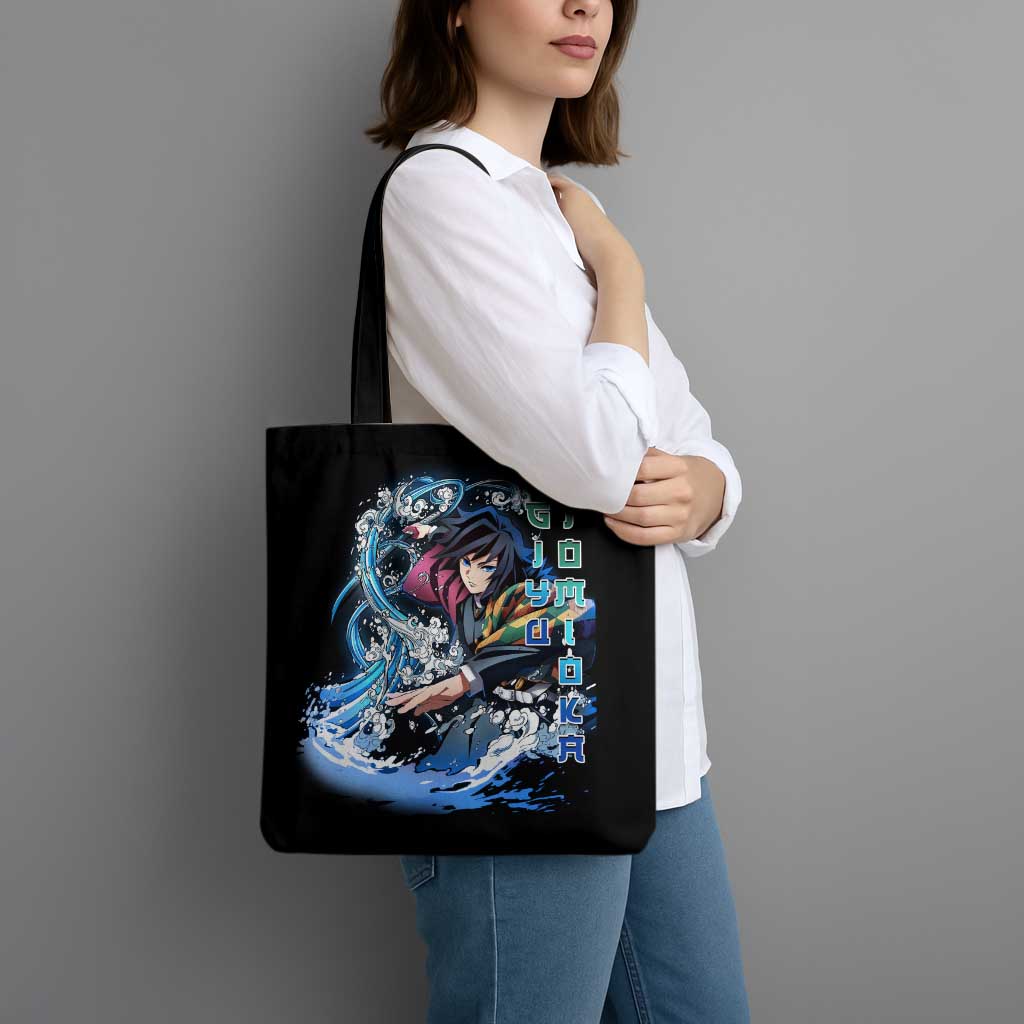 Giyu Tomioka Demon Slayer Tote Bag with Green and Orange Cube Water Style Design - The Mazicc