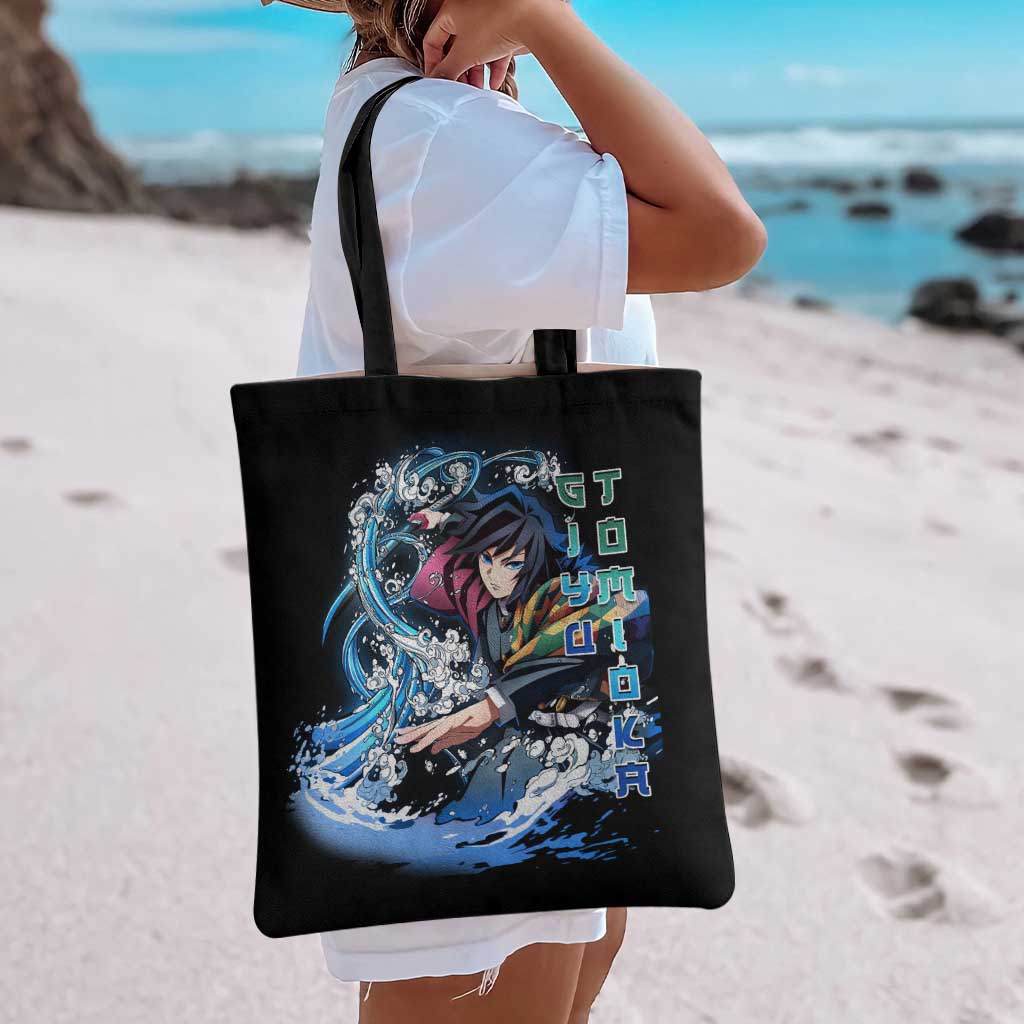 Giyu Tomioka Demon Slayer Tote Bag with Green and Orange Cube Water Style Design - The Mazicc