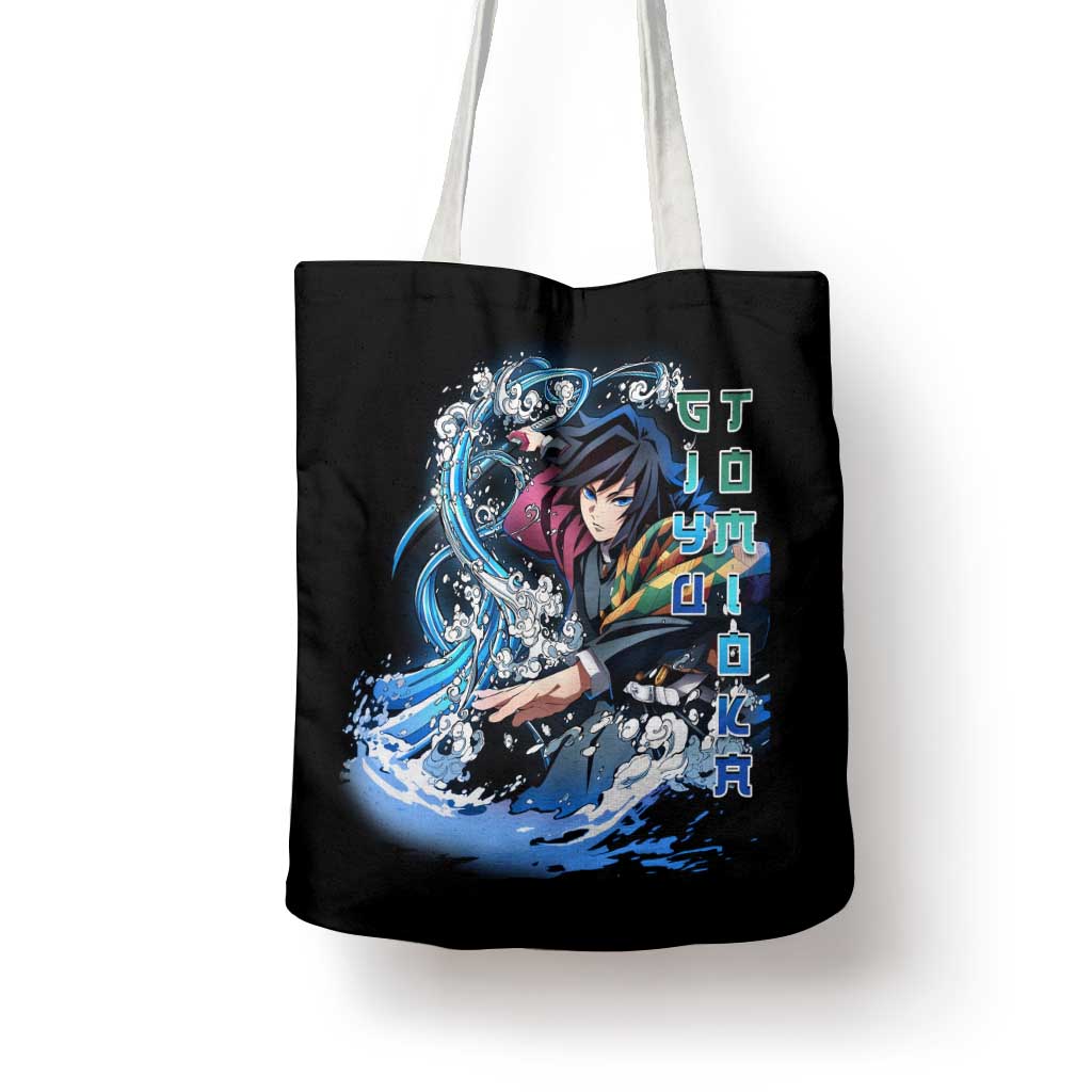 Giyu Tomioka Demon Slayer Tote Bag with Green and Orange Cube Water Style Design - The Mazicc