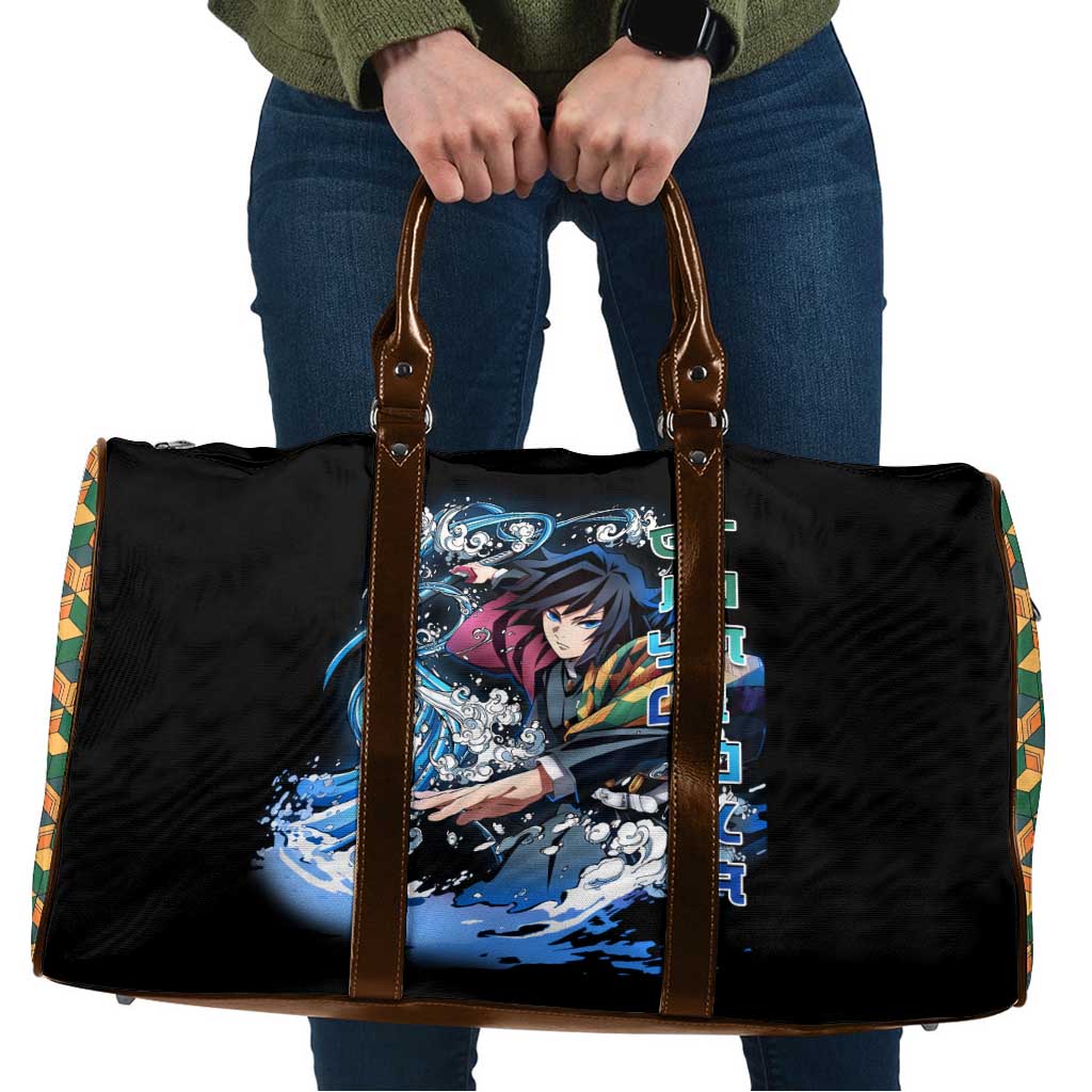 Giyu Tomioka Demon Slayer Travel Bag with Green and Orange Cube Water Style Design - The Mazicc