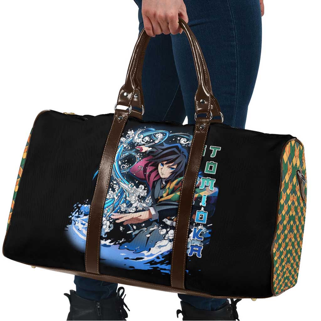 Giyu Tomioka Demon Slayer Travel Bag with Green and Orange Cube Water Style Design - The Mazicc