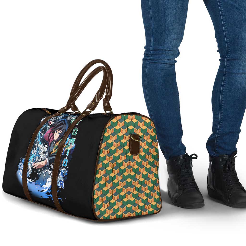 Giyu Tomioka Demon Slayer Travel Bag with Green and Orange Cube Water Style Design - The Mazicc