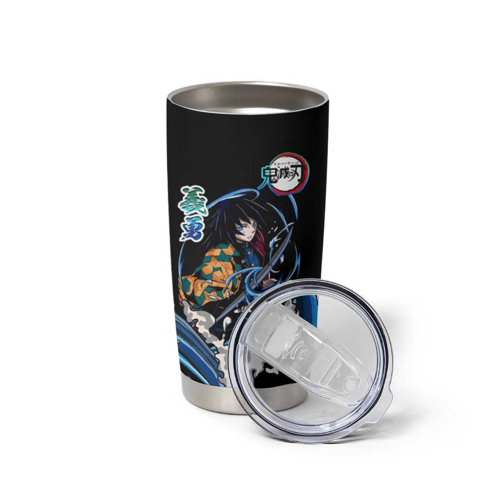 Giyu Tomioka Demon Slayer Tumbler Cup with Green and Orange Cube Water Style Design - The Mazicc