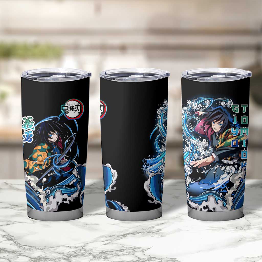 Giyu Tomioka Demon Slayer Tumbler Cup with Green and Orange Cube Water Style Design - The Mazicc