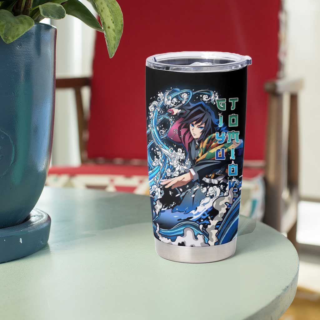 Giyu Tomioka Demon Slayer Tumbler Cup with Green and Orange Cube Water Style Design - The Mazicc