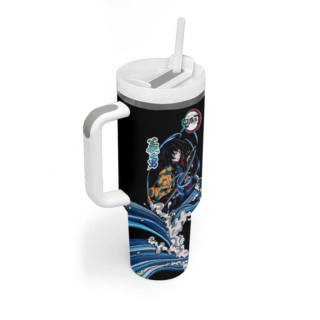 Giyu Tomioka Demon Slayer Tumbler With Handle with Green and Orange Cube Water Style Design - The Mazicc
