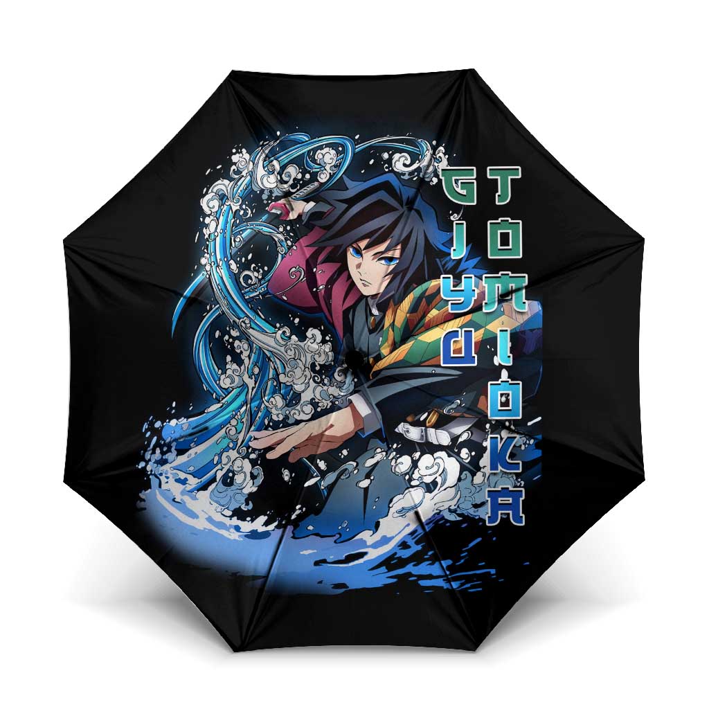 Giyu Tomioka Demon Slayer Umbrella with Green and Orange Cube Water Style Design - The Mazicc