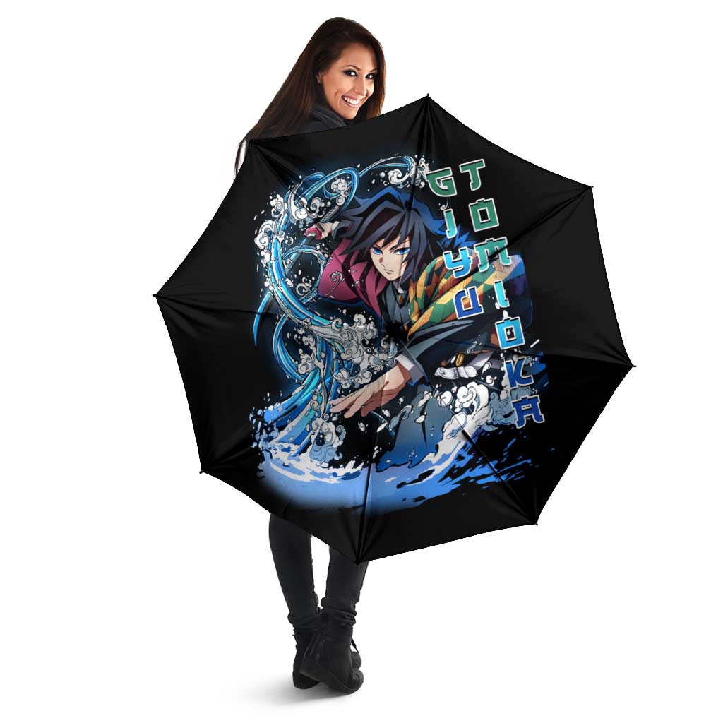 Giyu Tomioka Demon Slayer Umbrella with Green and Orange Cube Water Style Design - The Mazicc