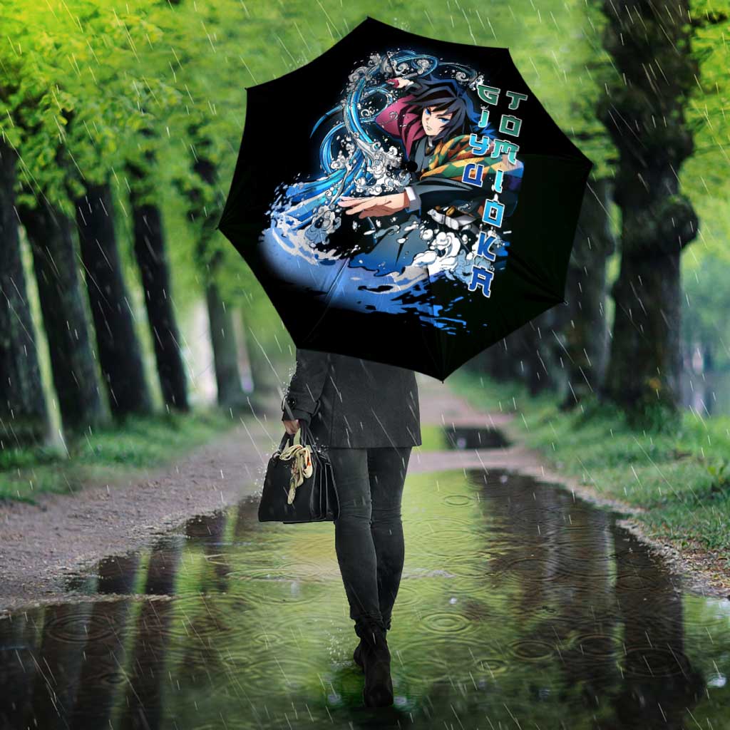 Giyu Tomioka Demon Slayer Umbrella with Green and Orange Cube Water Style Design - The Mazicc