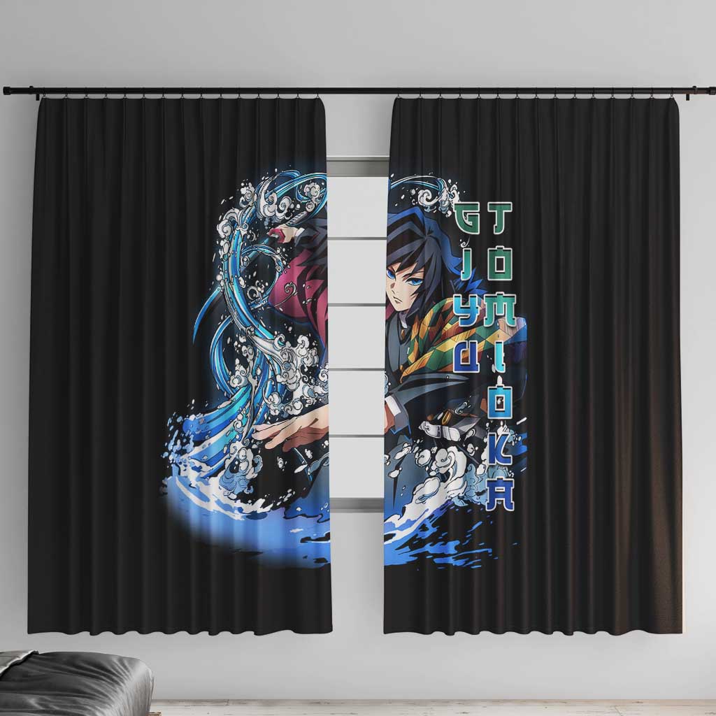 Giyu Tomioka Demon Slayer Window Curtain with Green and Orange Cube Water Style Design - The Mazicc