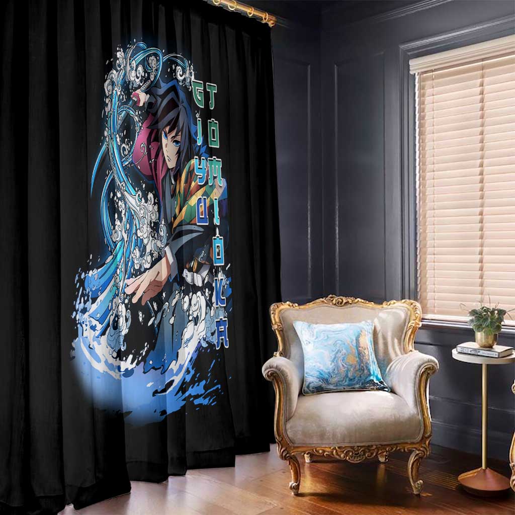 Giyu Tomioka Demon Slayer Window Curtain with Green and Orange Cube Water Style Design - The Mazicc