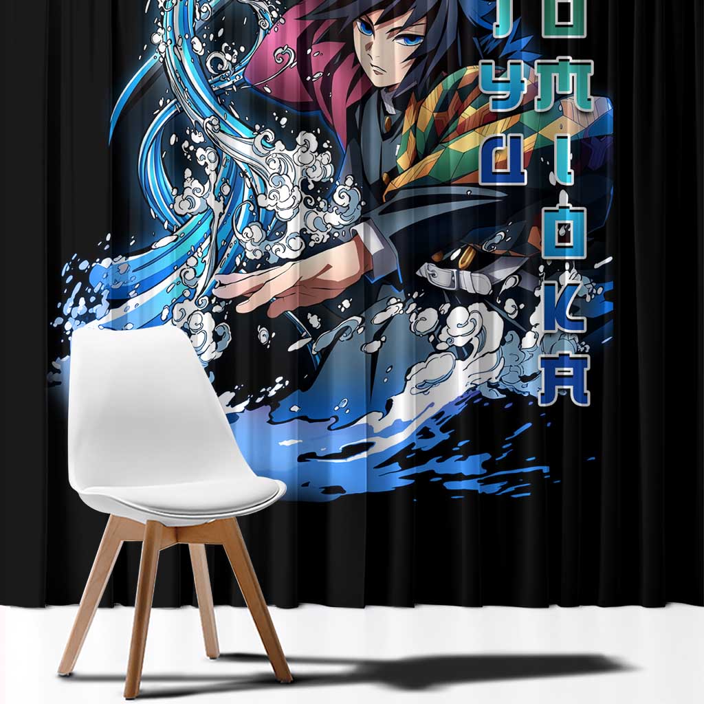 Giyu Tomioka Demon Slayer Window Curtain with Green and Orange Cube Water Style Design - The Mazicc