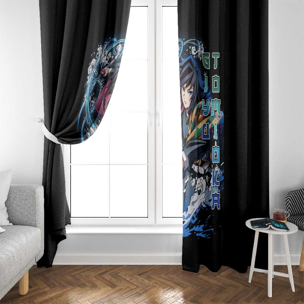 Giyu Tomioka Demon Slayer Window Curtain with Green and Orange Cube Water Style Design - The Mazicc