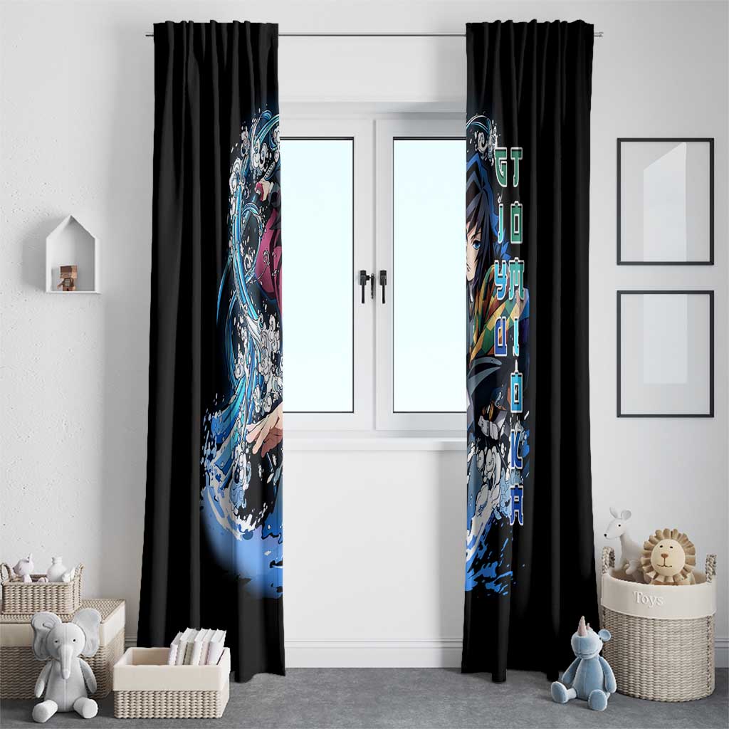 Giyu Tomioka Demon Slayer Window Curtain with Green and Orange Cube Water Style Design - The Mazicc