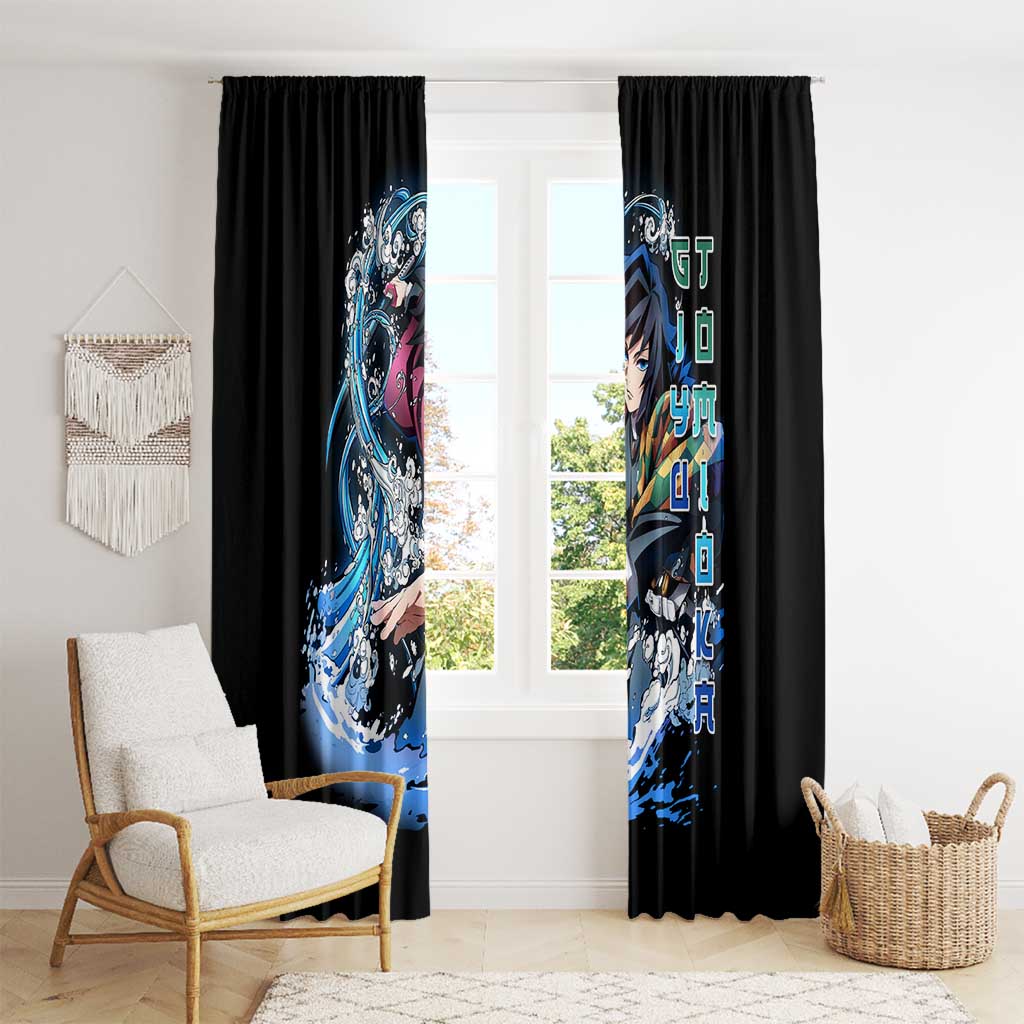Giyu Tomioka Demon Slayer Window Curtain with Green and Orange Cube Water Style Design - The Mazicc