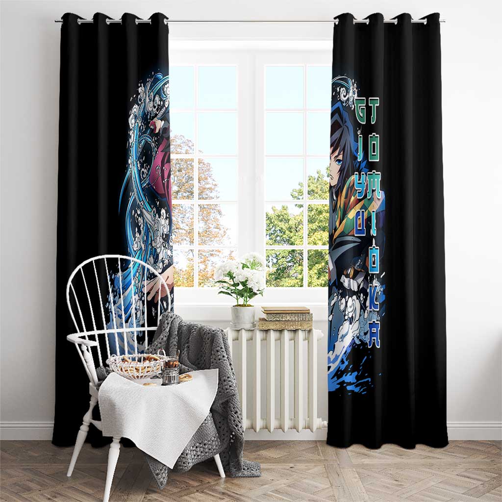 Giyu Tomioka Demon Slayer Window Curtain with Green and Orange Cube Water Style Design - The Mazicc