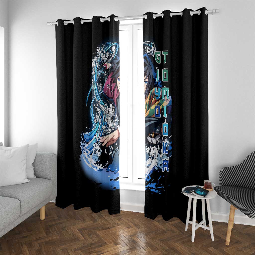 Giyu Tomioka Demon Slayer Window Curtain with Green and Orange Cube Water Style Design - The Mazicc
