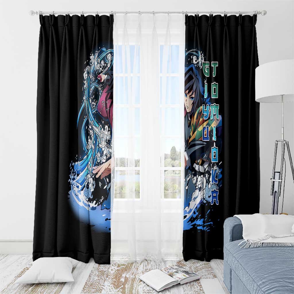 Giyu Tomioka Demon Slayer Window Curtain with Green and Orange Cube Water Style Design - The Mazicc