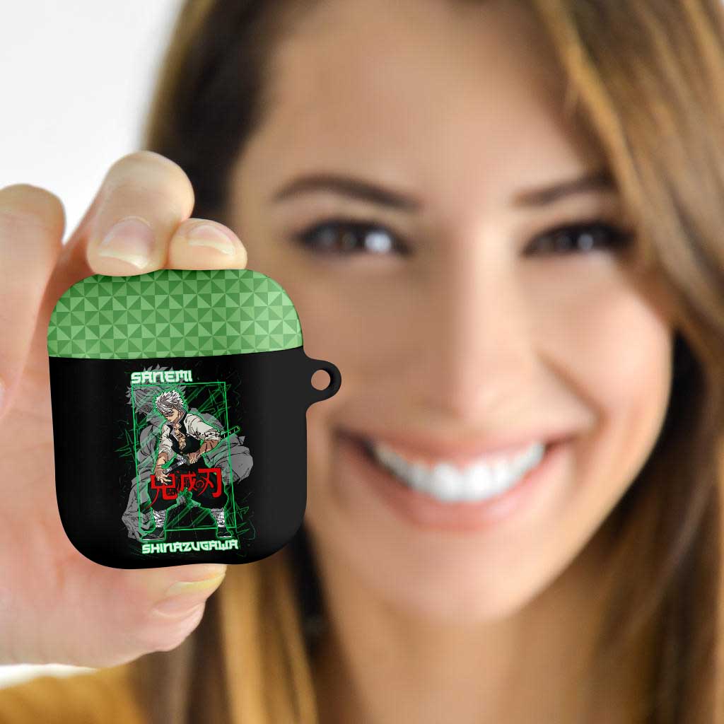 Shinazugawa Sanemi Demon Slayer AirPods Case with Green and Black Grid Style Design - The Mazicc